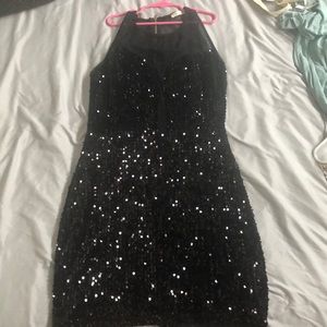 Windsor Sequin and Lace Black Dress